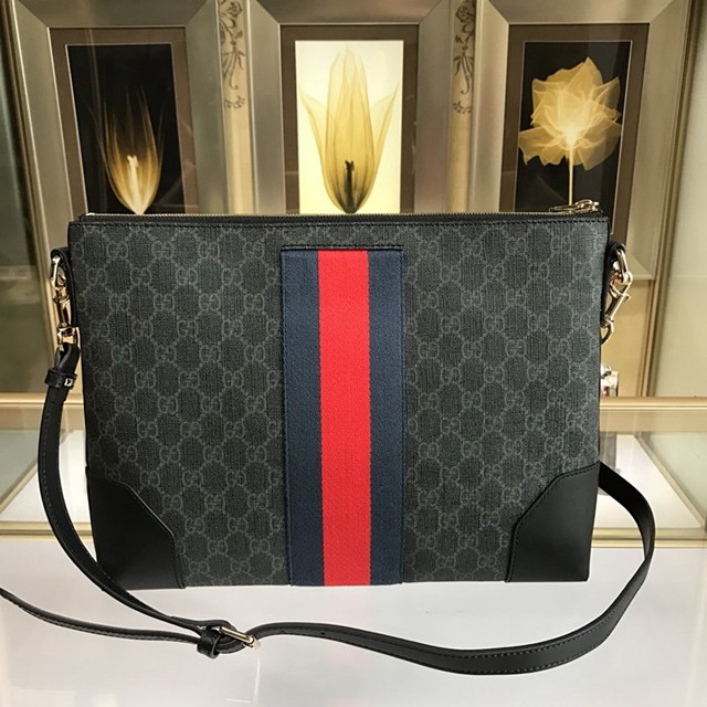 Gucci專櫃款男包 474139 古馳Gucci GG Supreme高級人造革扁平郵差包 Gucci男士單肩斜挎包  gqy3060